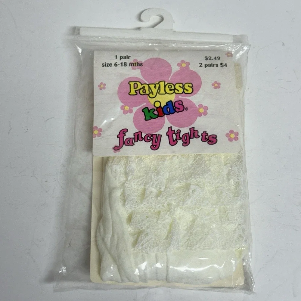 Vintage Payless Shoe Source Fancy Tights White Lace Ruffles 6-18 Months 1990s